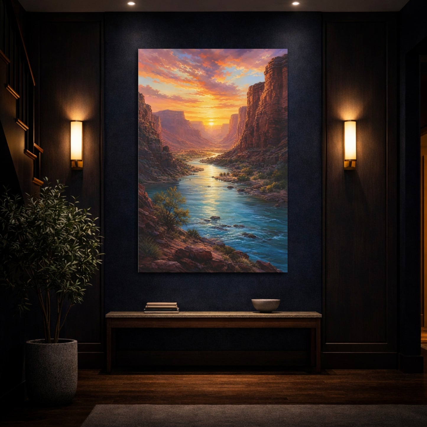 Mockup 4. Golden Canyon River Sunset shown as canvas print
