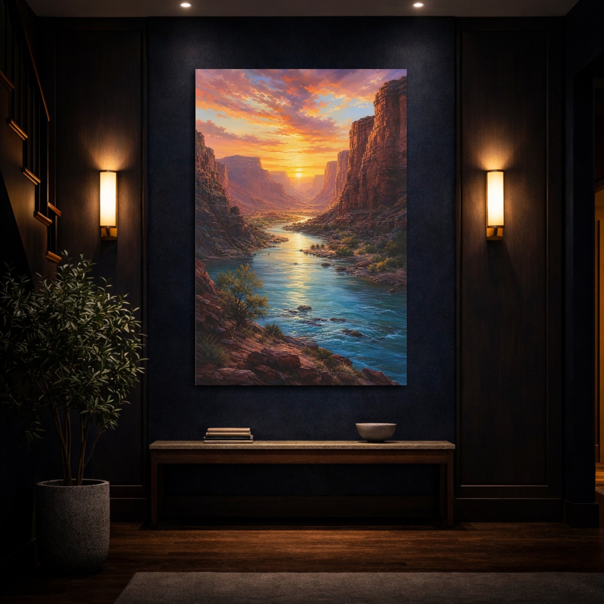 Mockup 4. Golden Canyon River Sunset shown as canvas print
