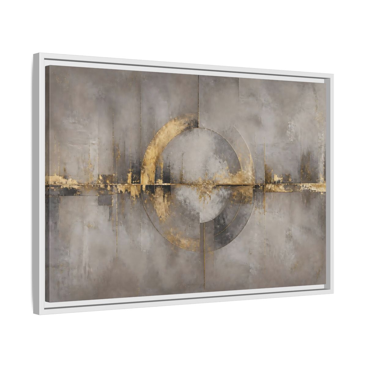 Side Mockup 10. Golden Circle On Concrete shown as framed canvas print