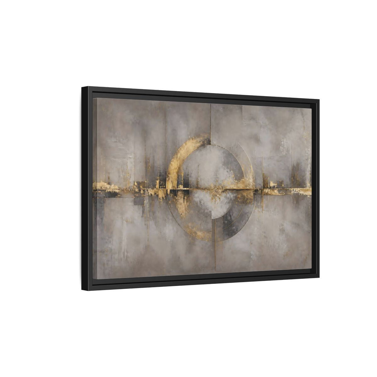 Side Mockup 3. Golden Circle On Concrete shown as framed canvas print