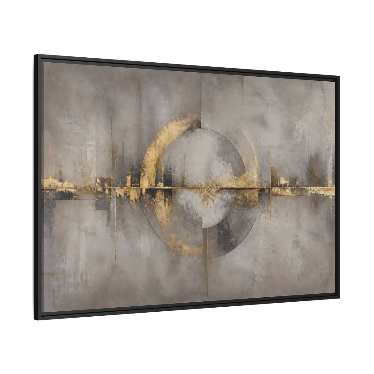 Side Mockup 12. Golden Circle On Concrete shown as framed canvas print