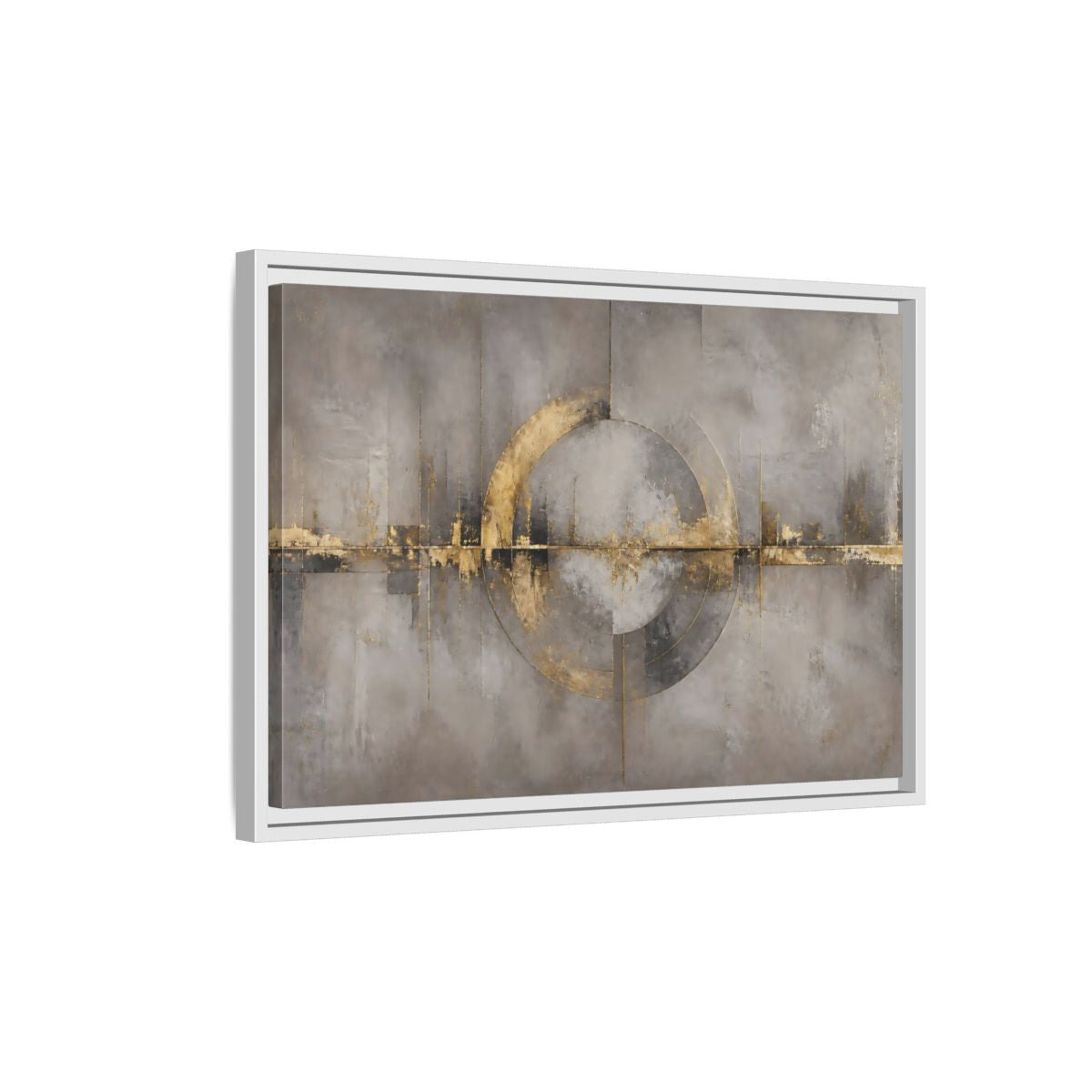 Side Mockup 1. Golden Circle On Concrete shown as framed canvas print