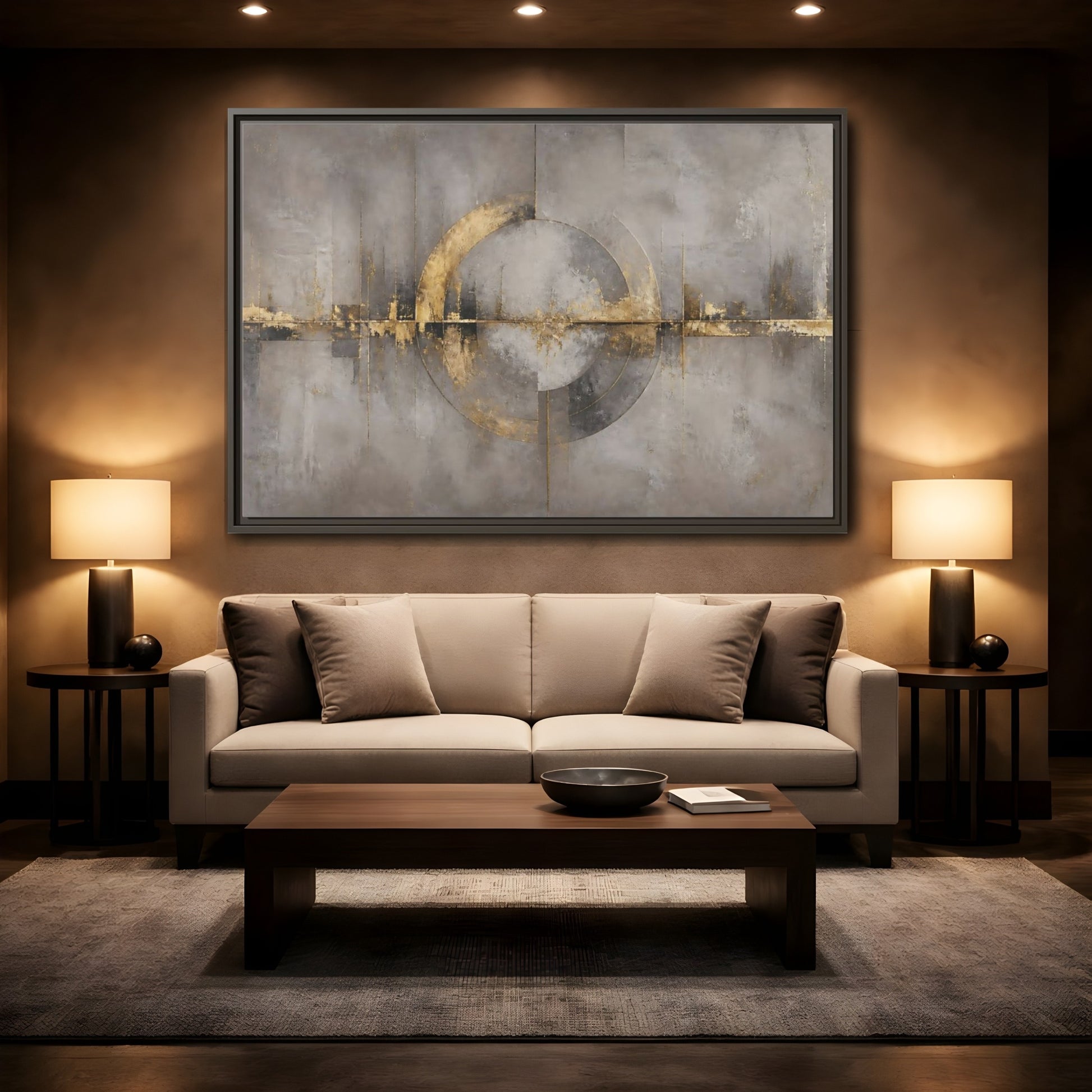Mockup 2. Golden Circle On Concrete shown as framed canvas print
