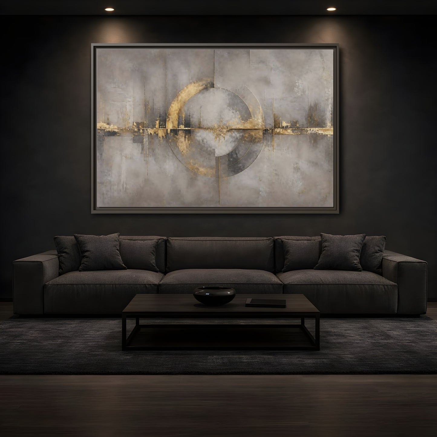Mockup 3. Golden Circle On Concrete shown as framed canvas print