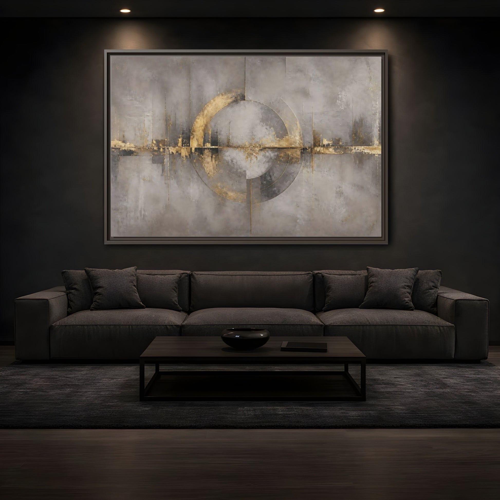 Mockup 3. Golden Circle On Concrete shown as framed canvas print