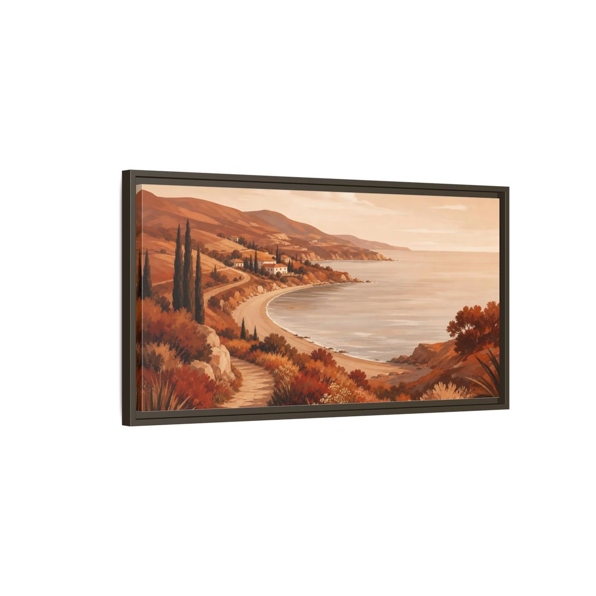 Main Mockup. Golden Coastal Path shown as framed canvas print