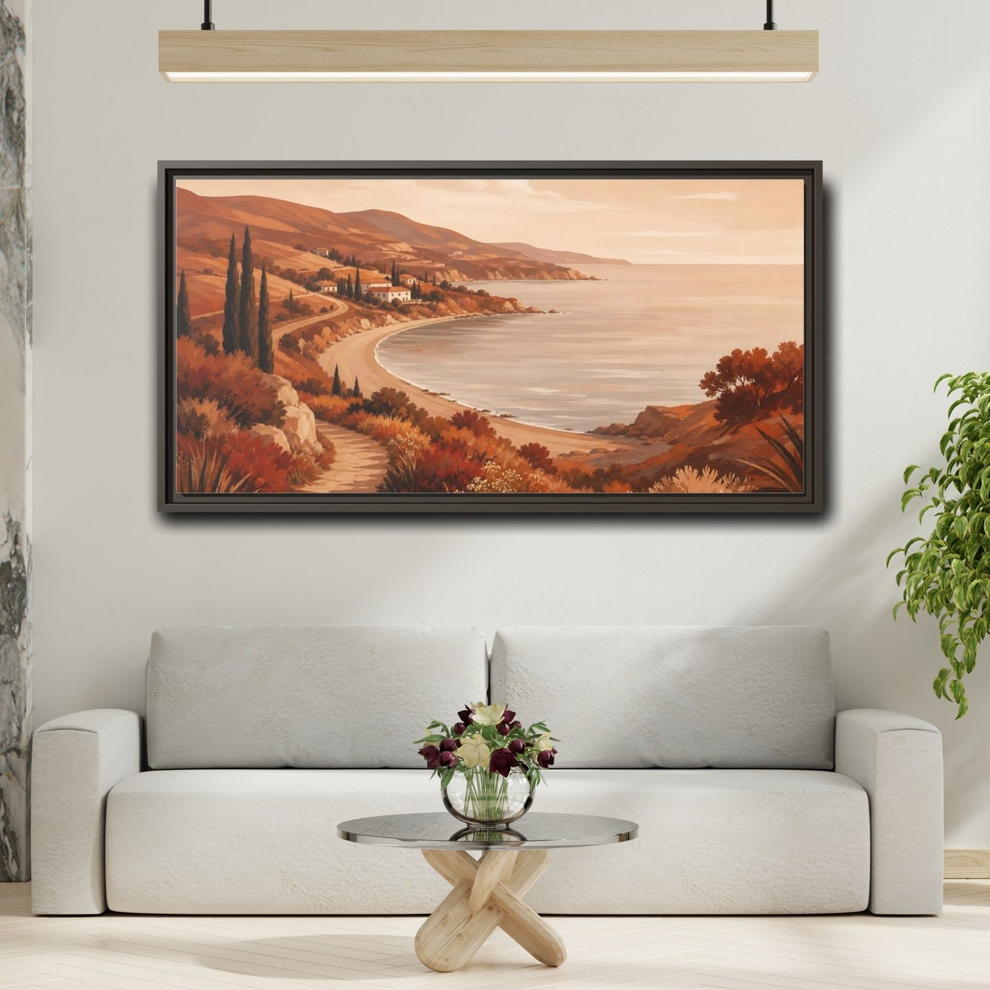 Mockup 2. Golden Coastal Path shown as framed canvas print