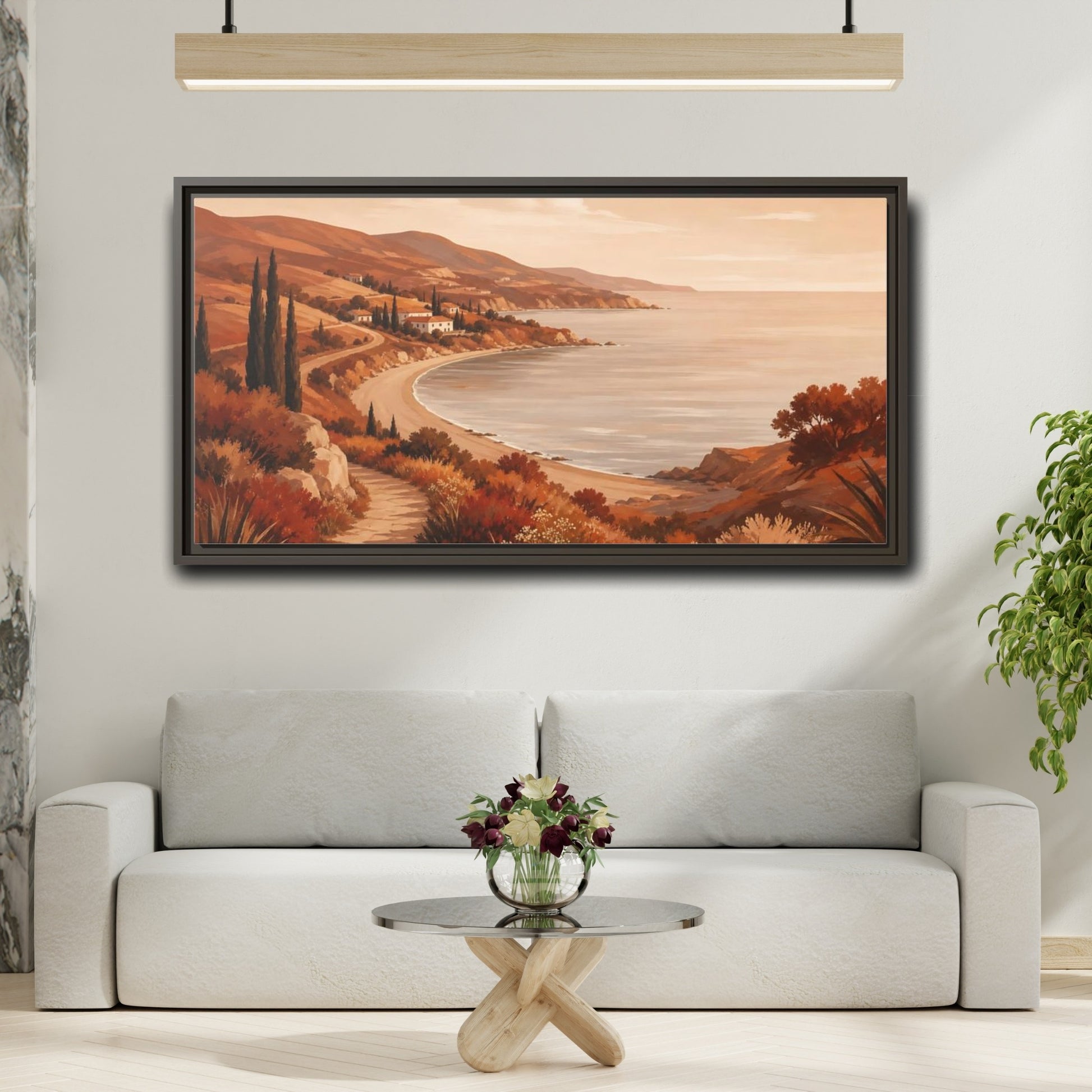 Mockup 2. Golden Coastal Path shown as framed canvas print