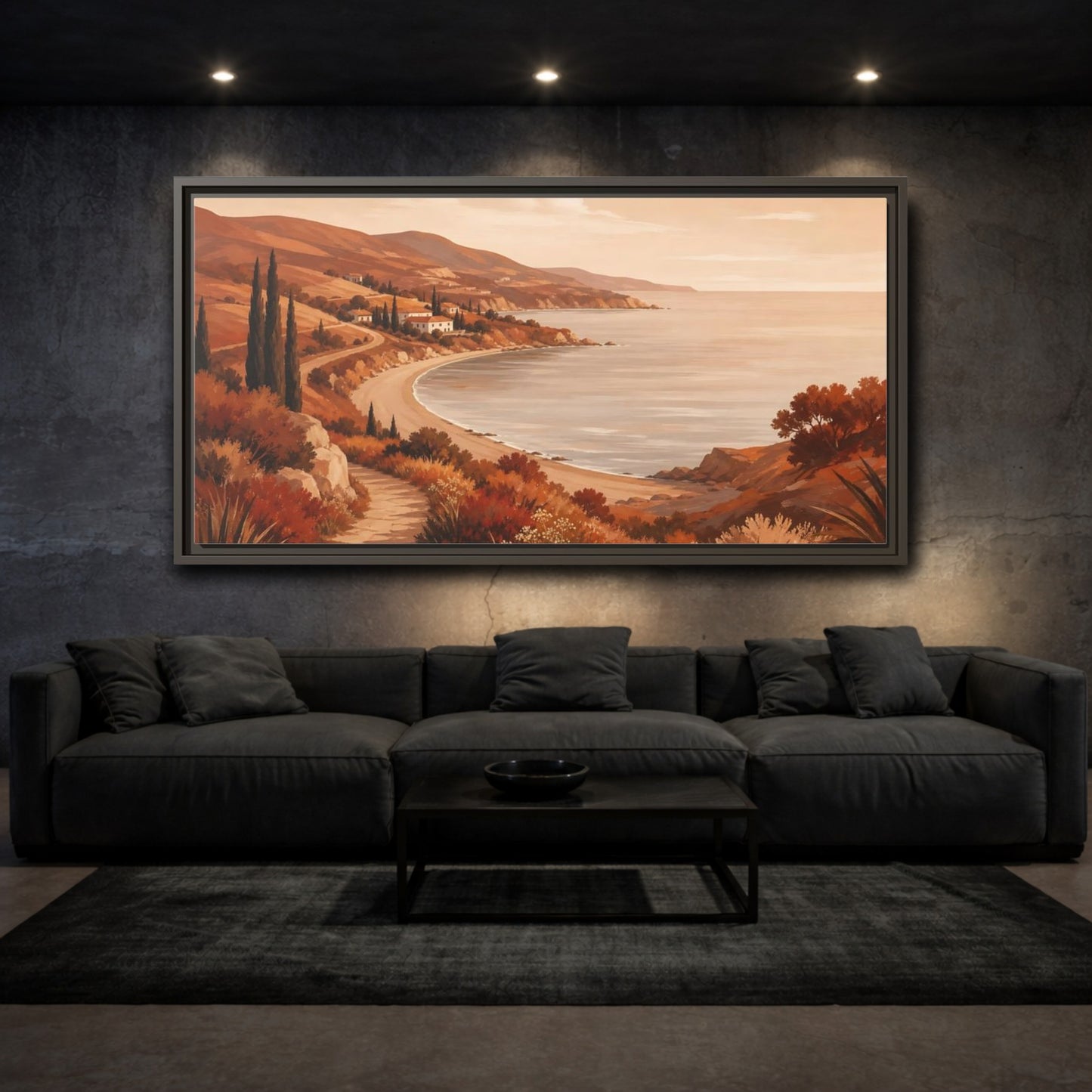 Mockup 3. Golden Coastal Path shown as framed canvas print