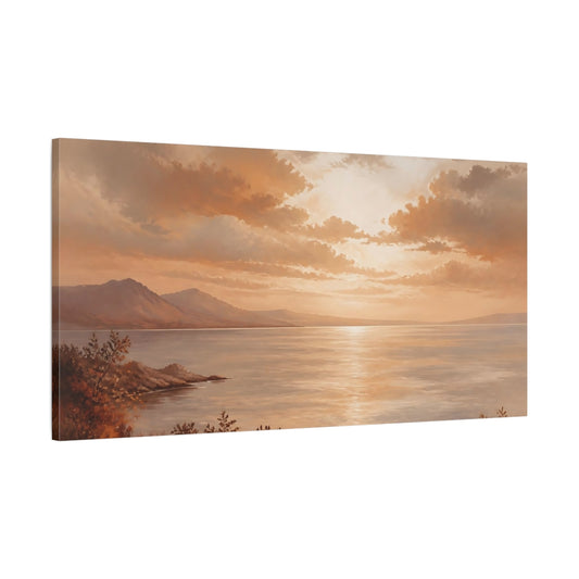 Main Mockup. Golden Coastal Sunset shown as canvas print