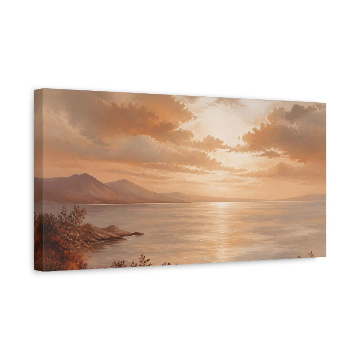 Side Mockup 3. Golden Coastal Sunset shown as canvas print
