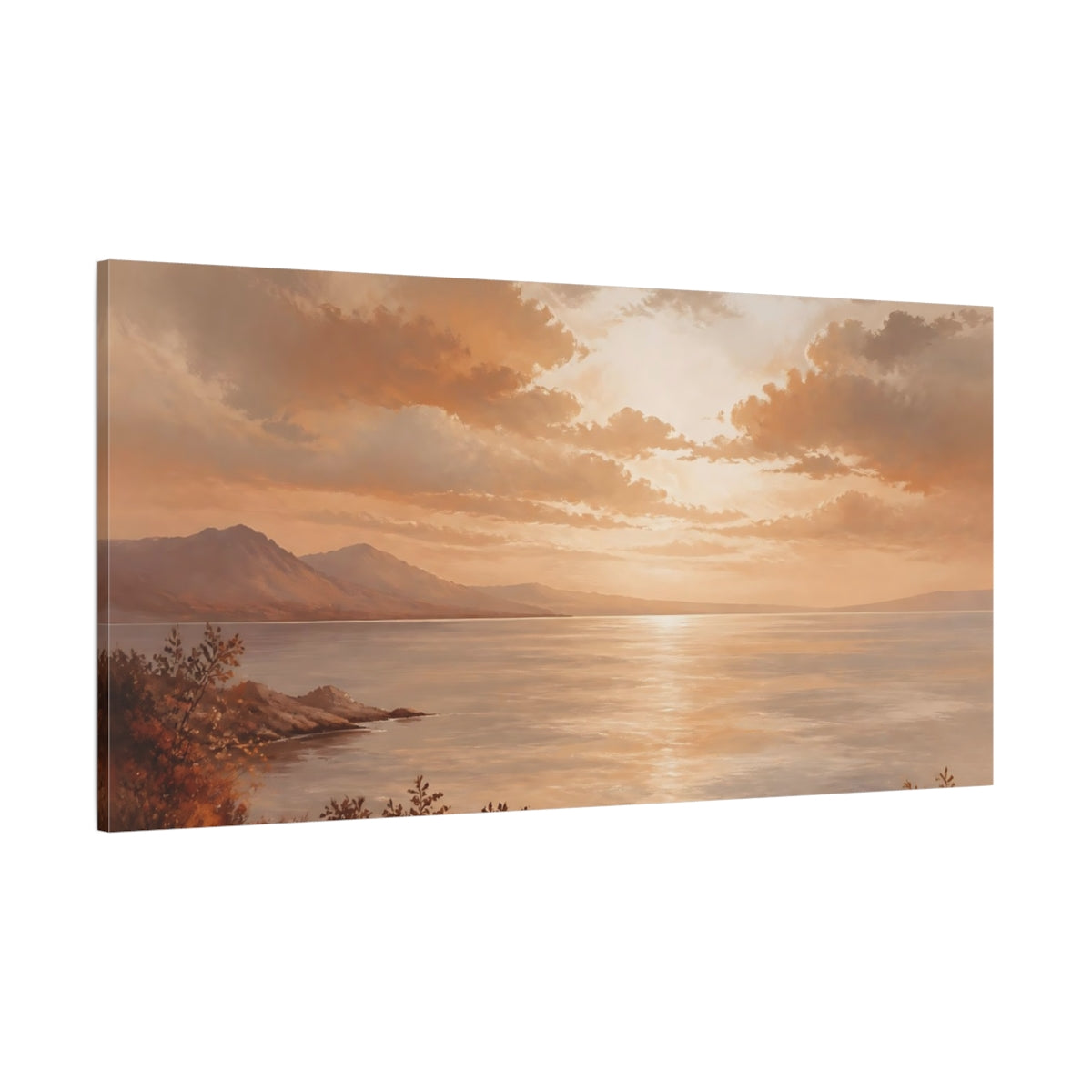 Side Mockup 2. Golden Coastal Sunset shown as canvas print