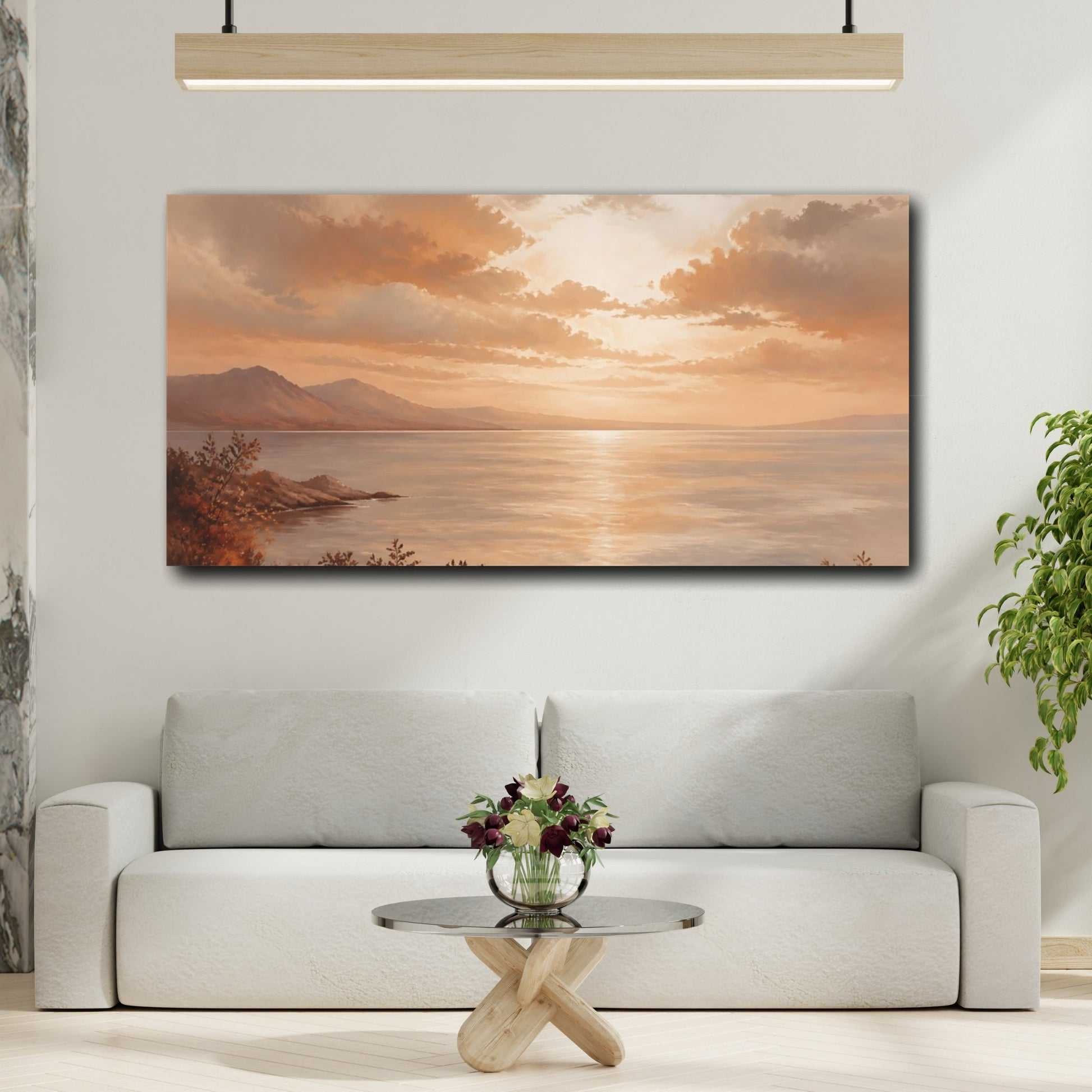 Mockup 2. Golden Coastal Sunset shown as canvas print