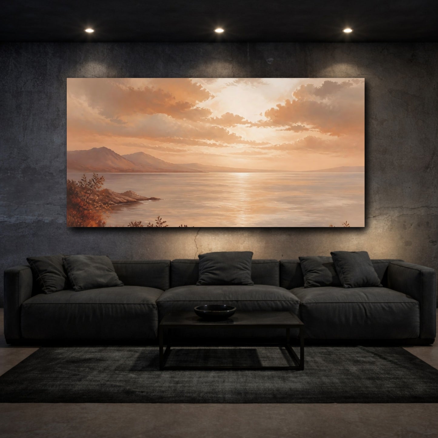 Mockup 3. Golden Coastal Sunset shown as canvas print