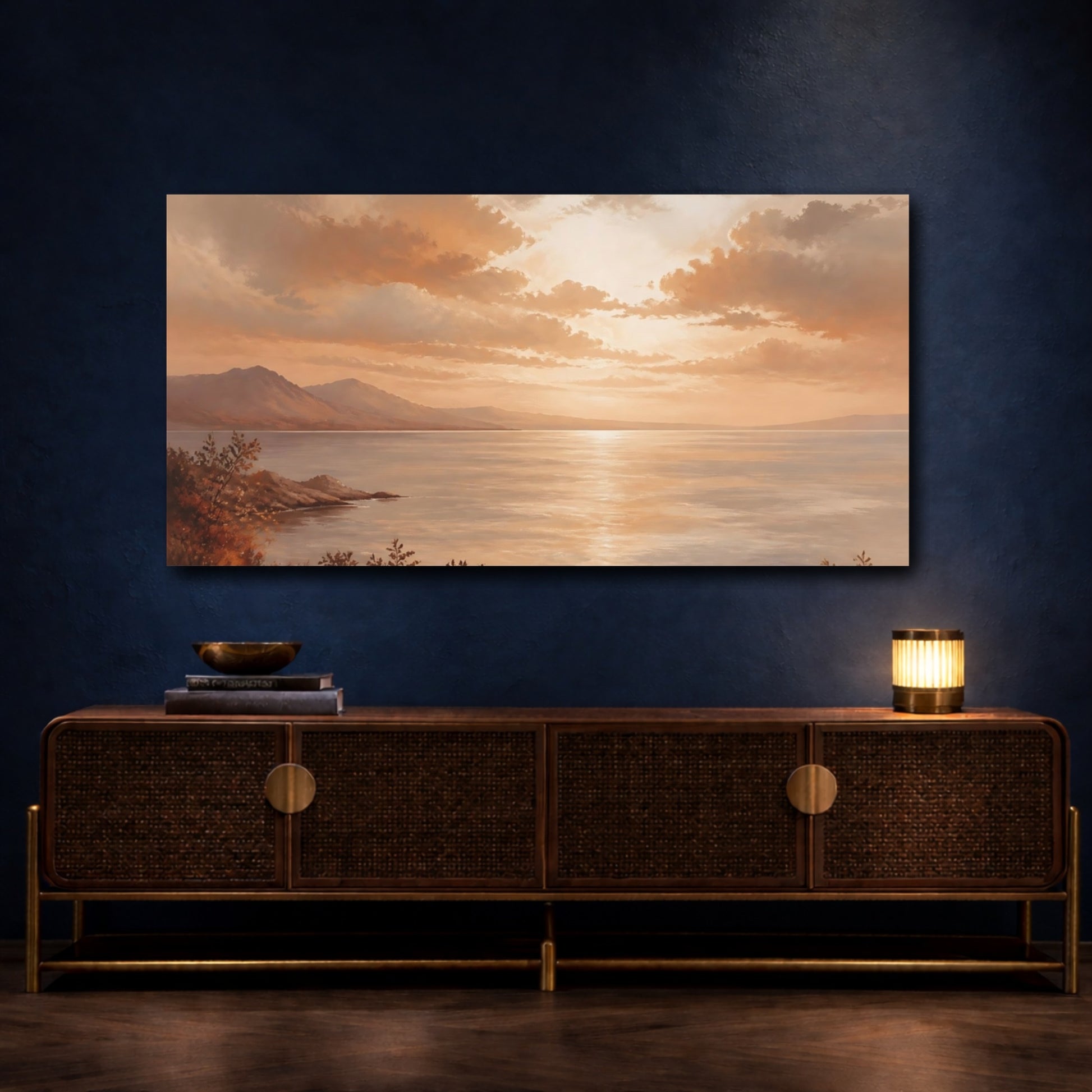 Mockup 4. Golden Coastal Sunset shown as canvas print
