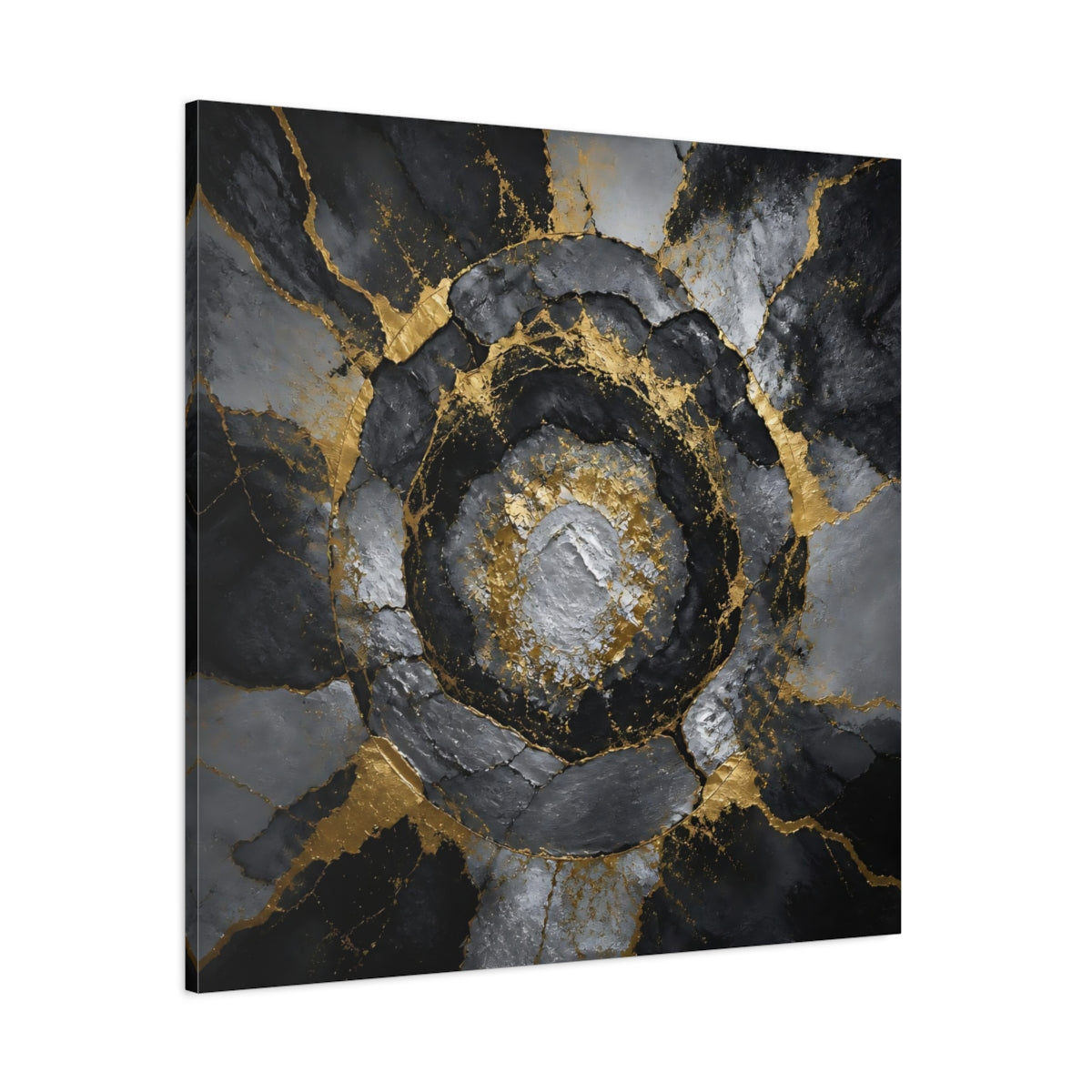 Side Mockup 1. Golden Concentric Rings shown as canvas print