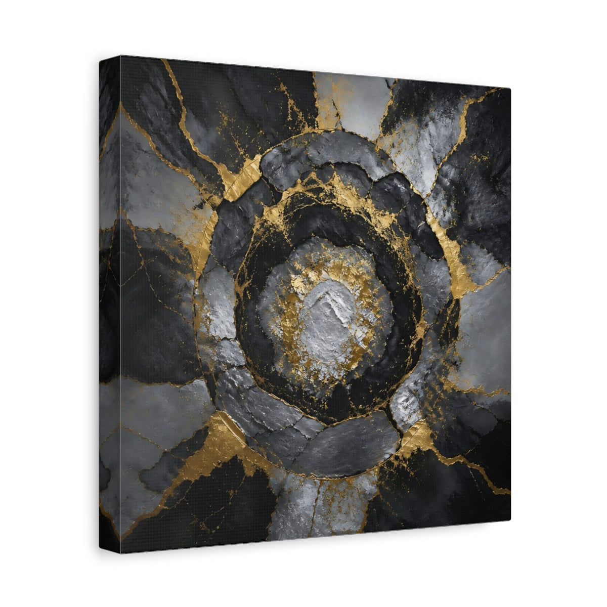 Side Mockup 8. Golden Concentric Rings shown as canvas print