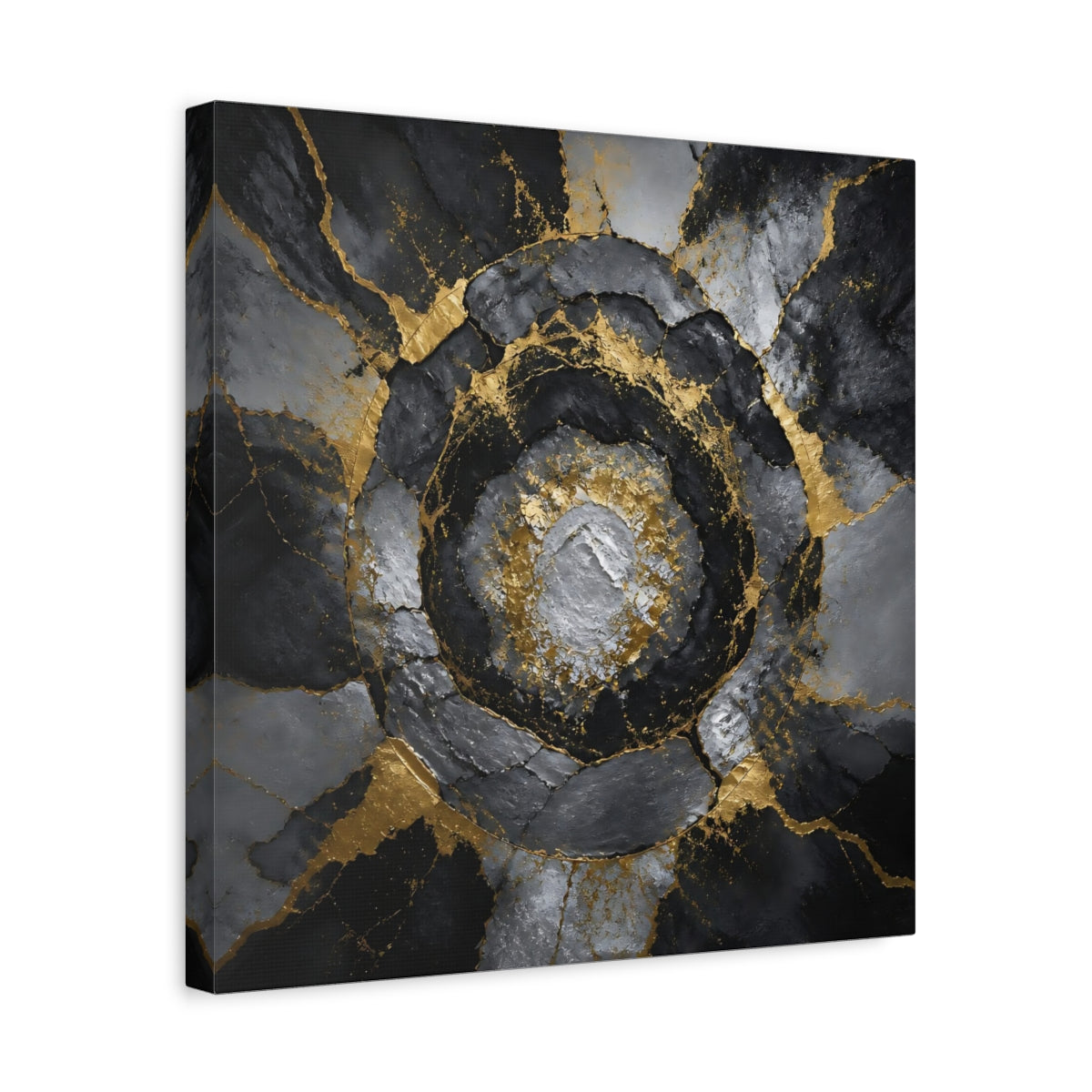 Side Mockup 6. Golden Concentric Rings shown as canvas print