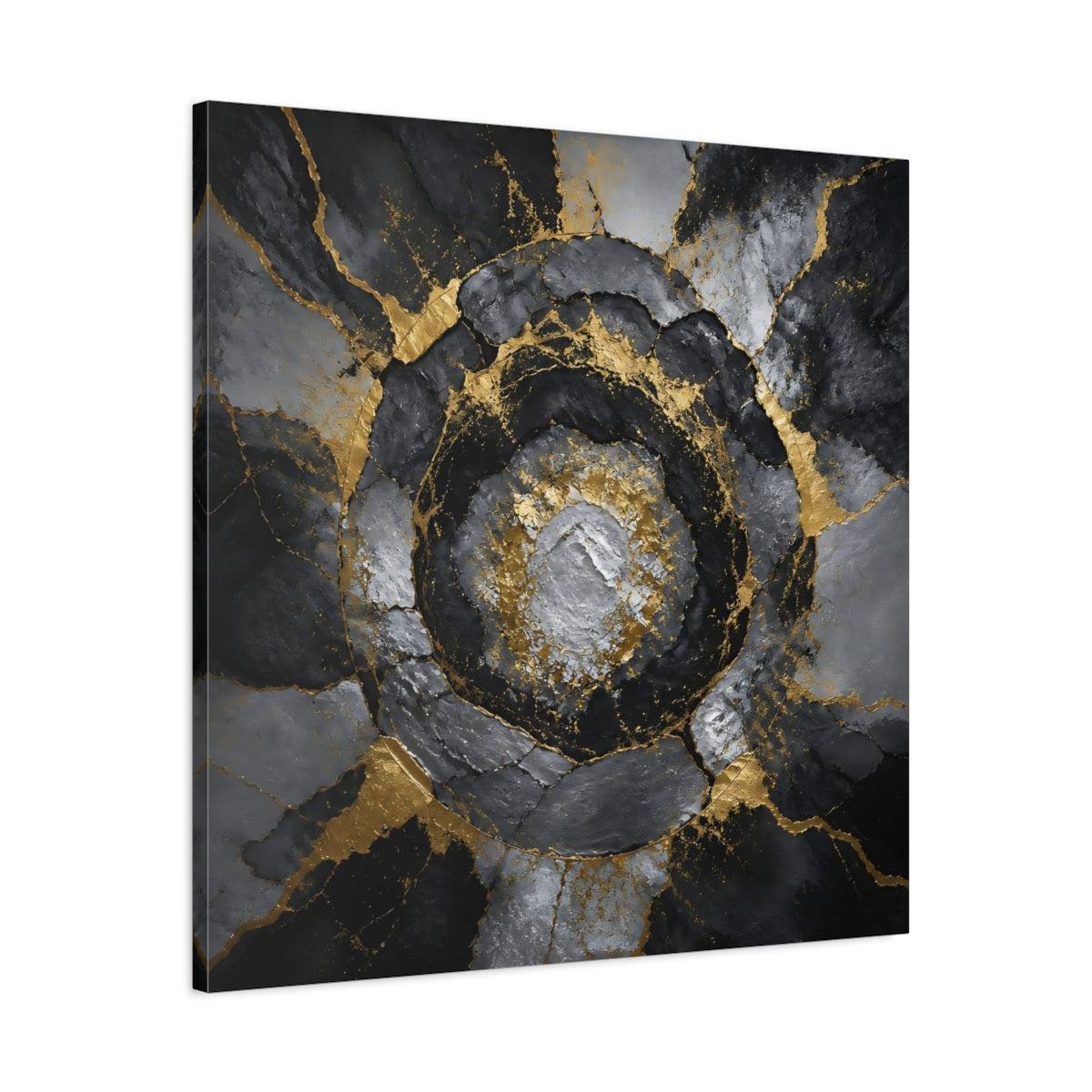 Side Mockup 3. Golden Concentric Rings shown as canvas print