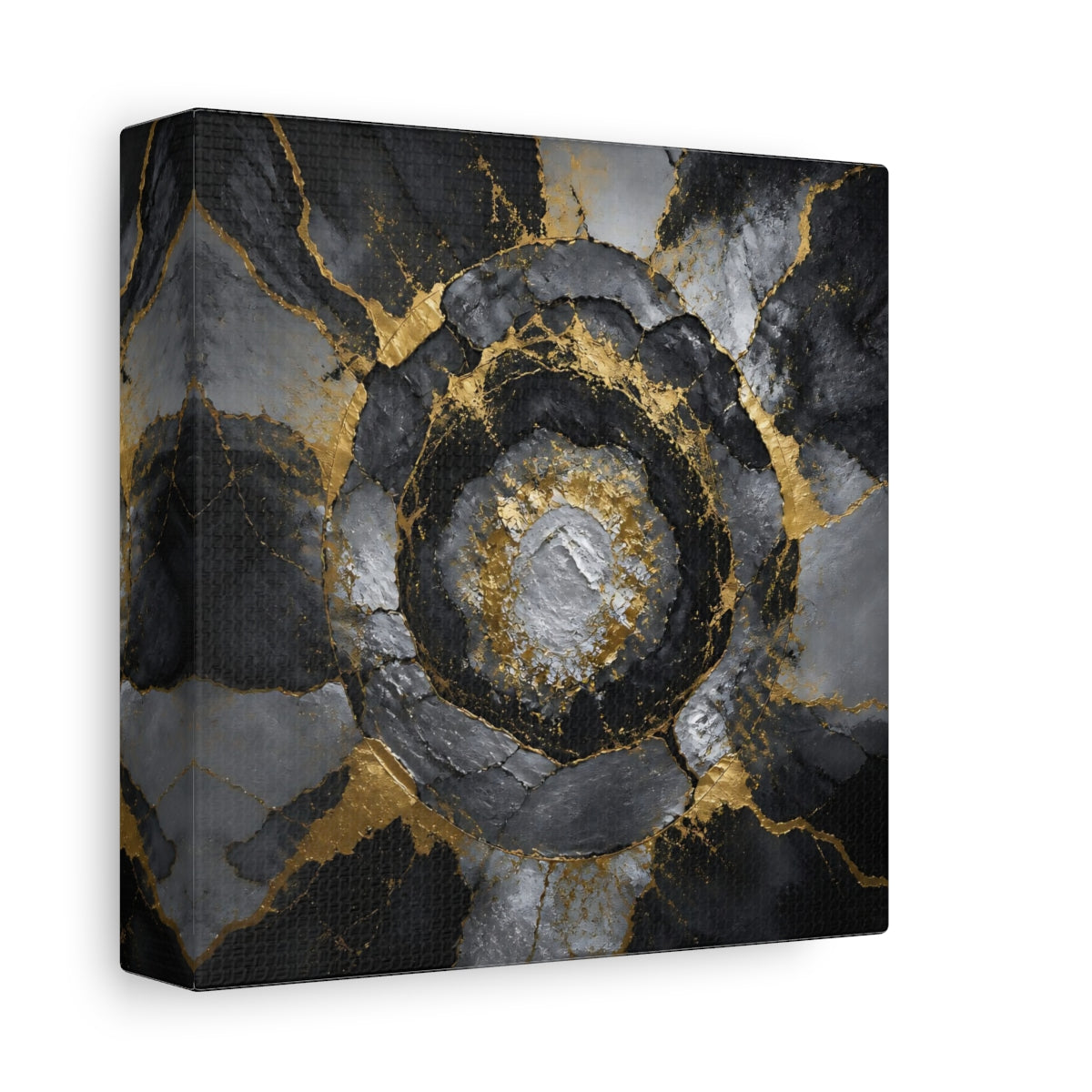 Side Mockup 2. Golden Concentric Rings shown as canvas print