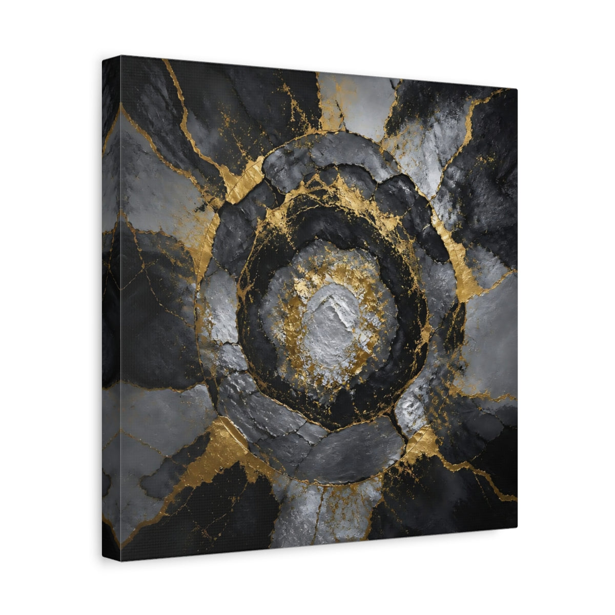 Side Mockup 7. Golden Concentric Rings shown as canvas print
