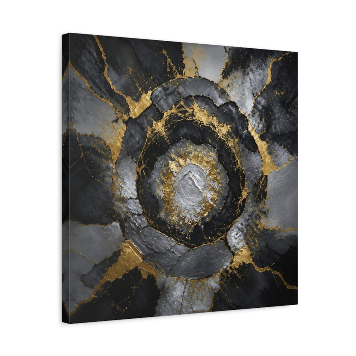 Side Mockup 5. Golden Concentric Rings shown as canvas print