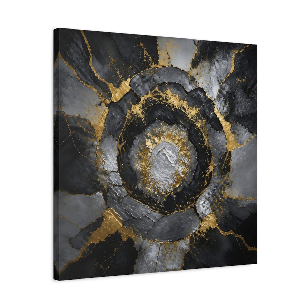 Side Mockup 4. Golden Concentric Rings shown as canvas print