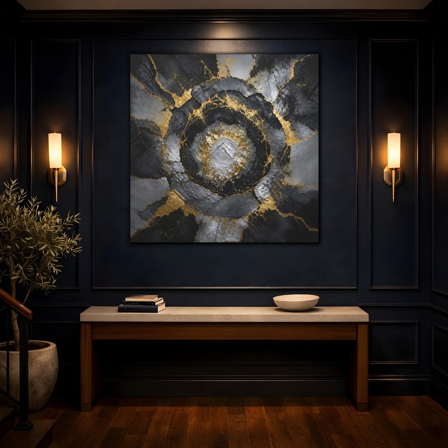 Mockup 4. Golden Concentric Rings shown as canvas print