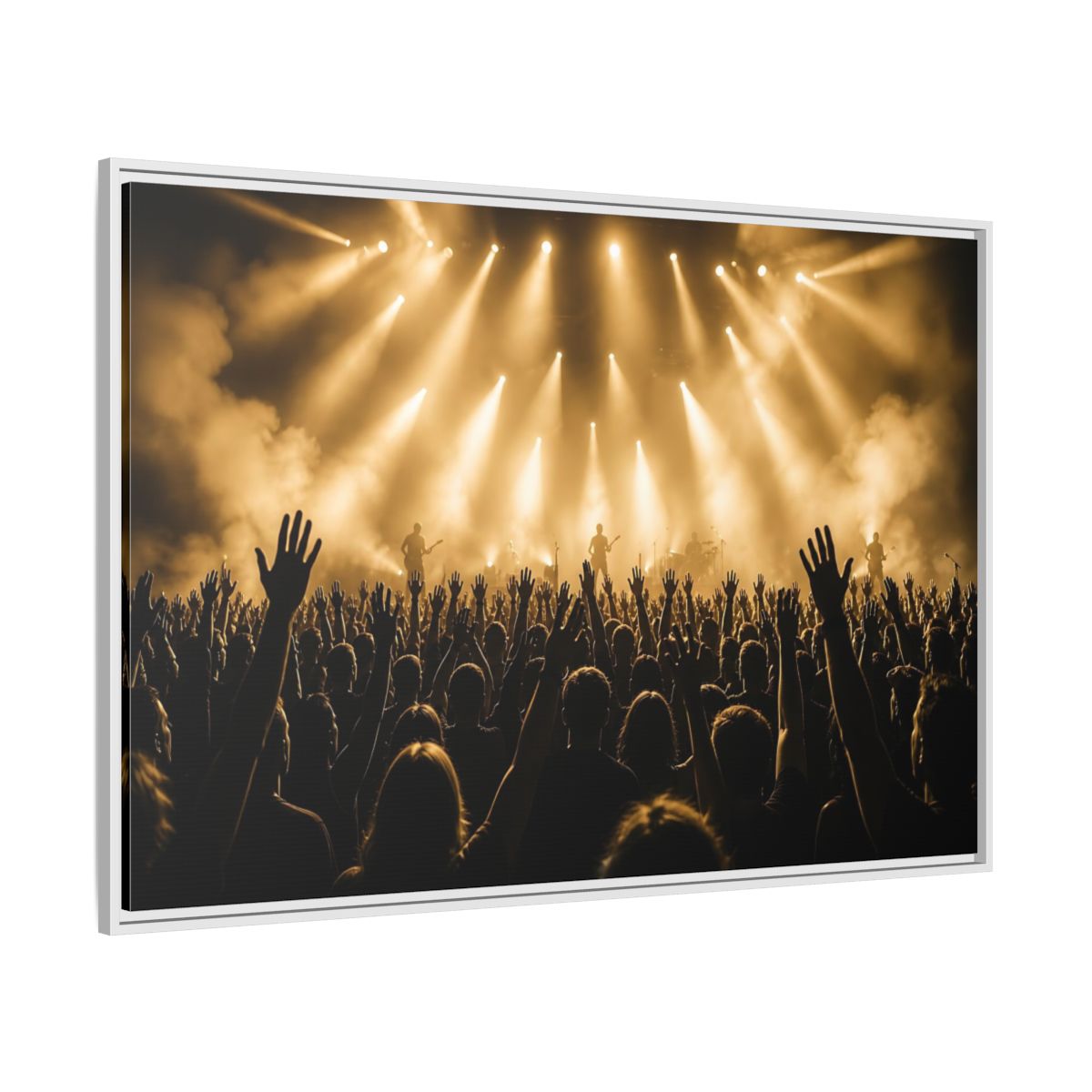 Side Mockup 7. Golden Concert Crowd shown as framed canvas print
