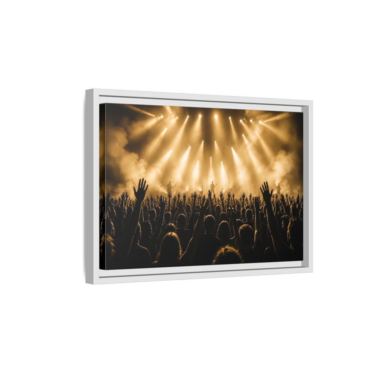 Side Mockup 4. Golden Concert Crowd shown as framed canvas print