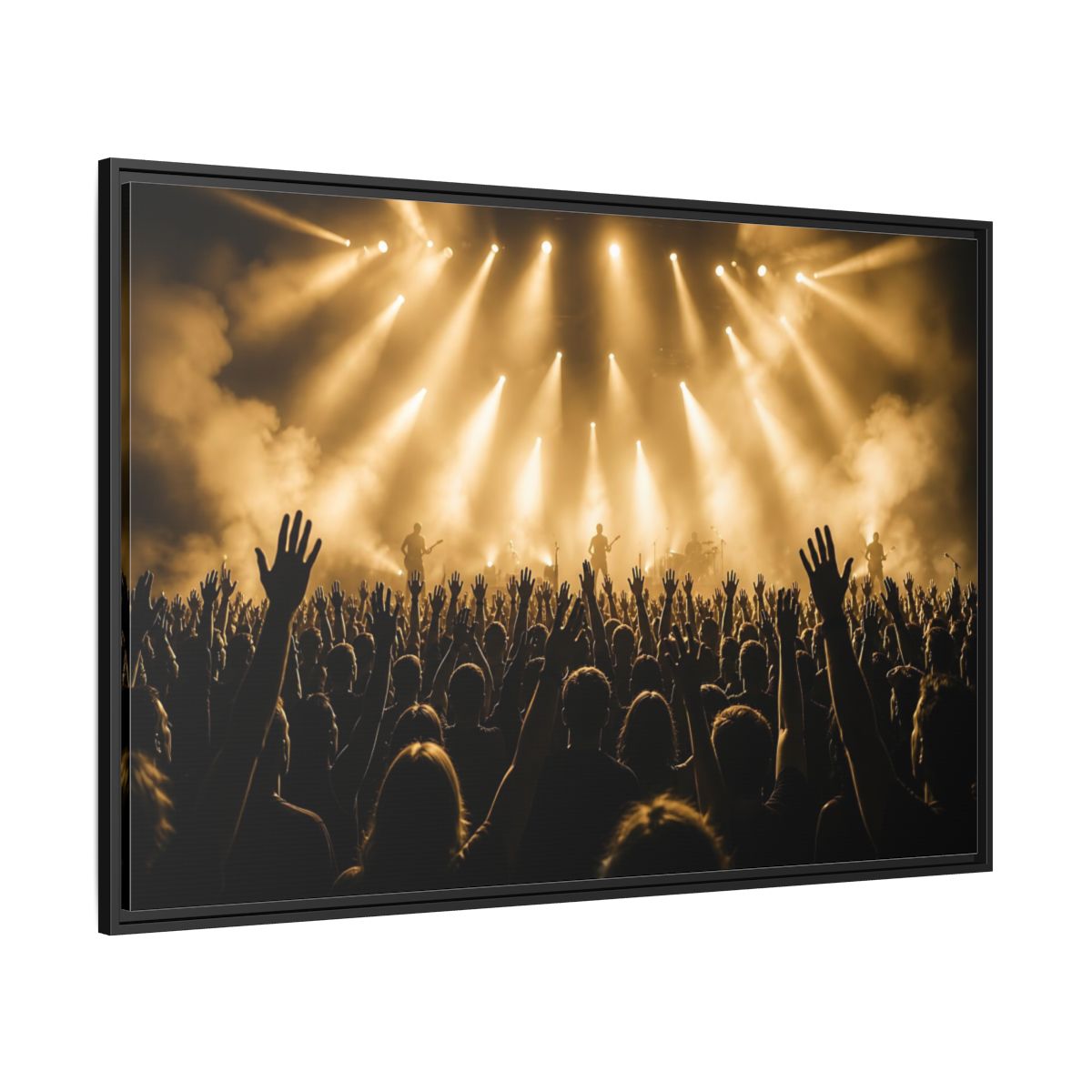 Side Mockup 12. Golden Concert Crowd shown as framed canvas print