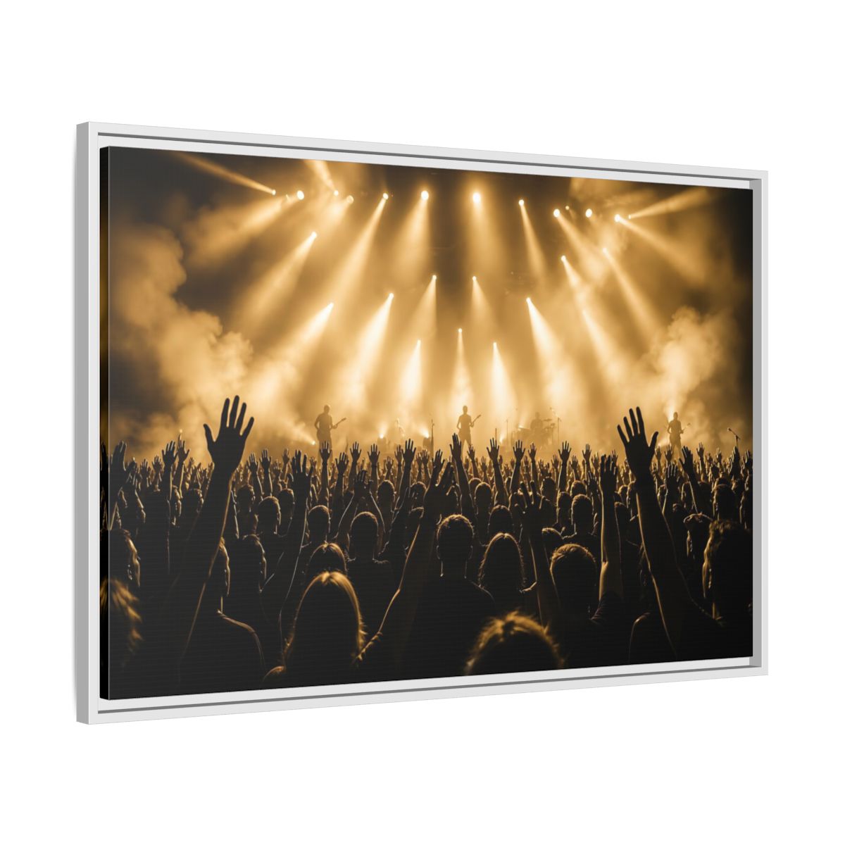 Side Mockup 9. Golden Concert Crowd shown as framed canvas print