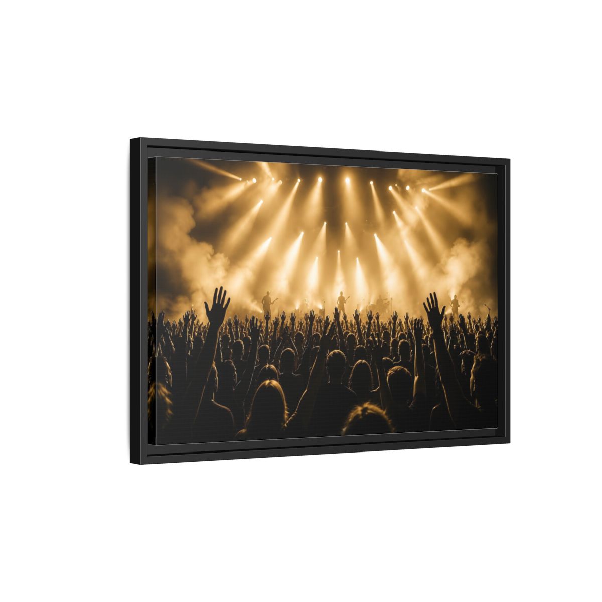 Side Mockup 3. Golden Concert Crowd shown as framed canvas print