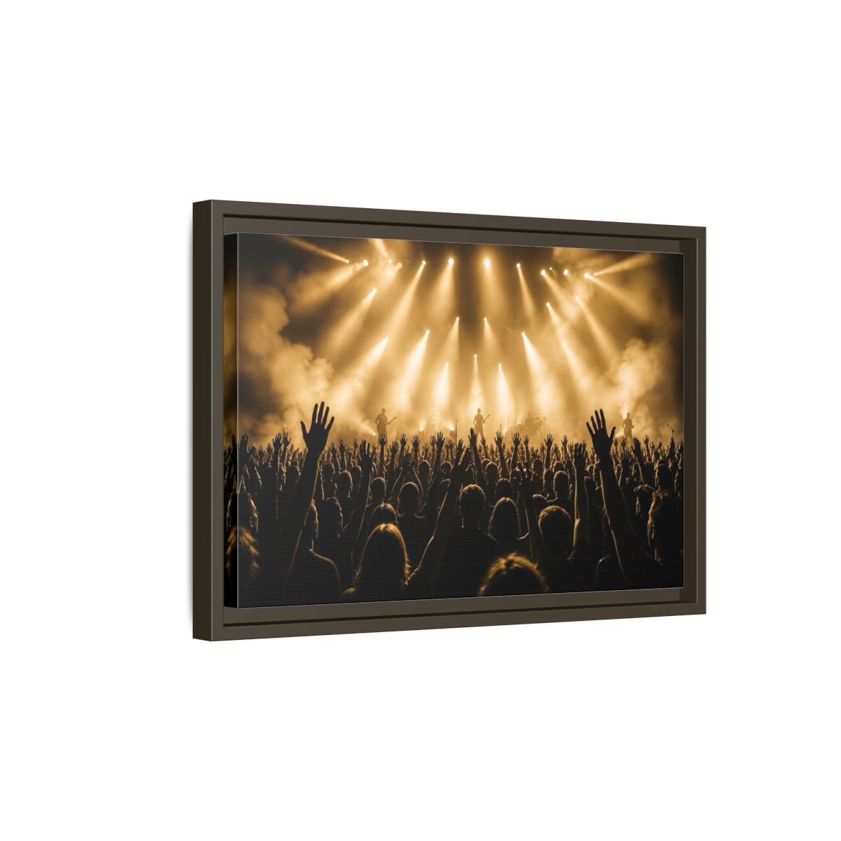 Side Mockup 5. Golden Concert Crowd shown as framed canvas print