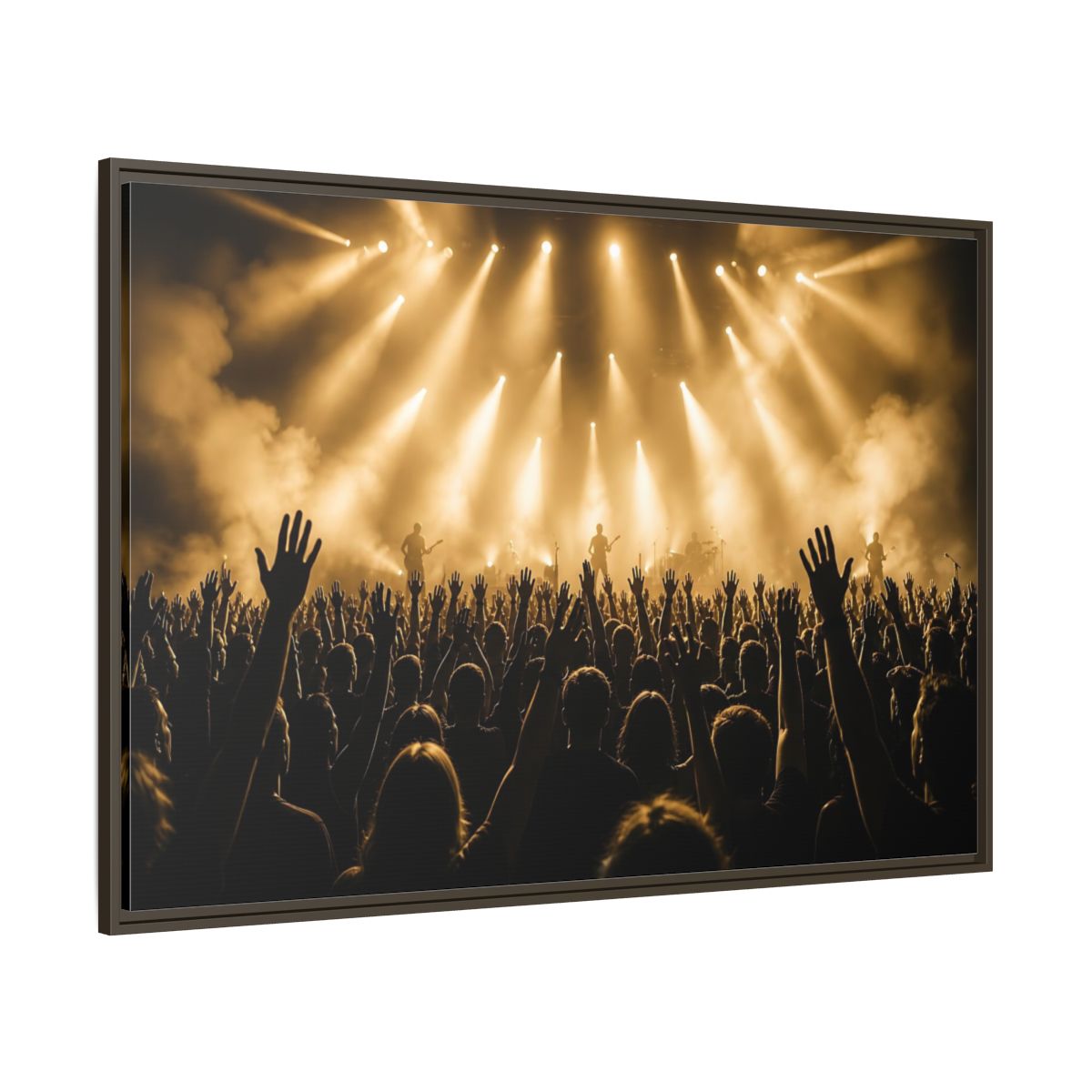 Side Mockup 8. Golden Concert Crowd shown as framed canvas print
