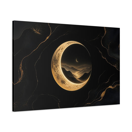 Main Mockup. Golden Crescent Moonscape shown as canvas print