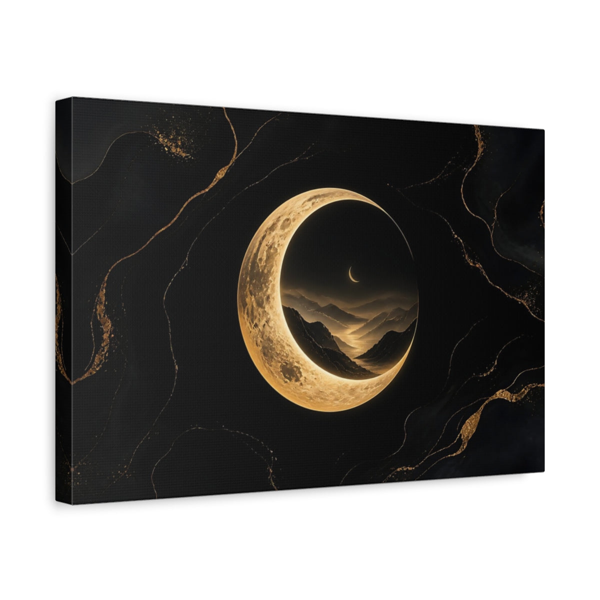 Side Mockup 4. Golden Crescent Moonscape shown as canvas print