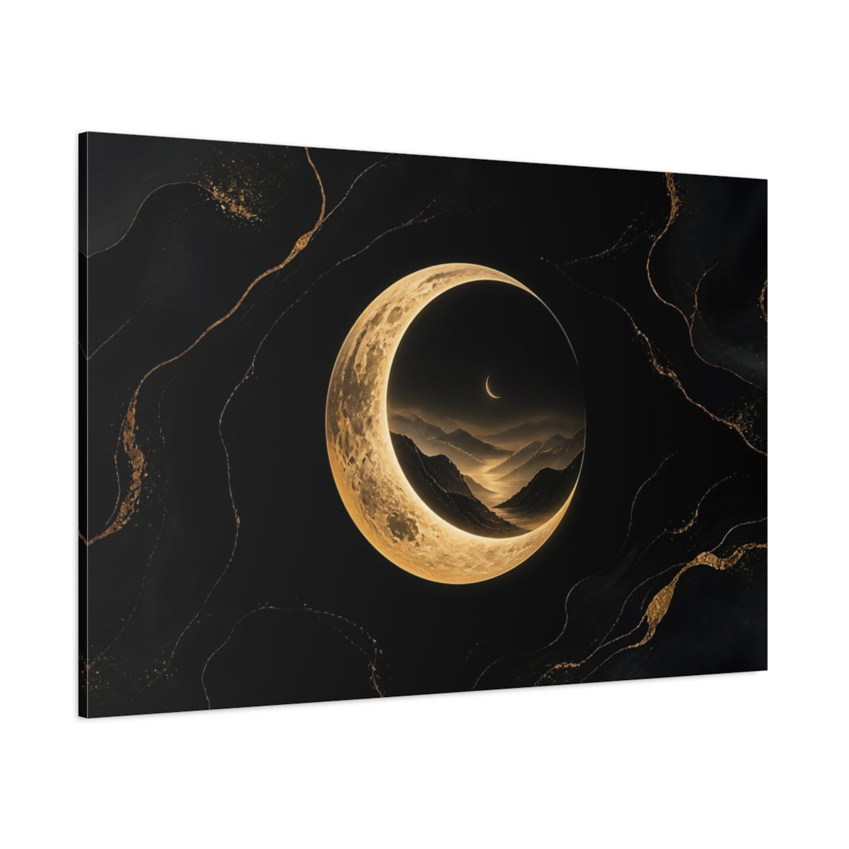 Side Mockup 1. Golden Crescent Moonscape shown as canvas print