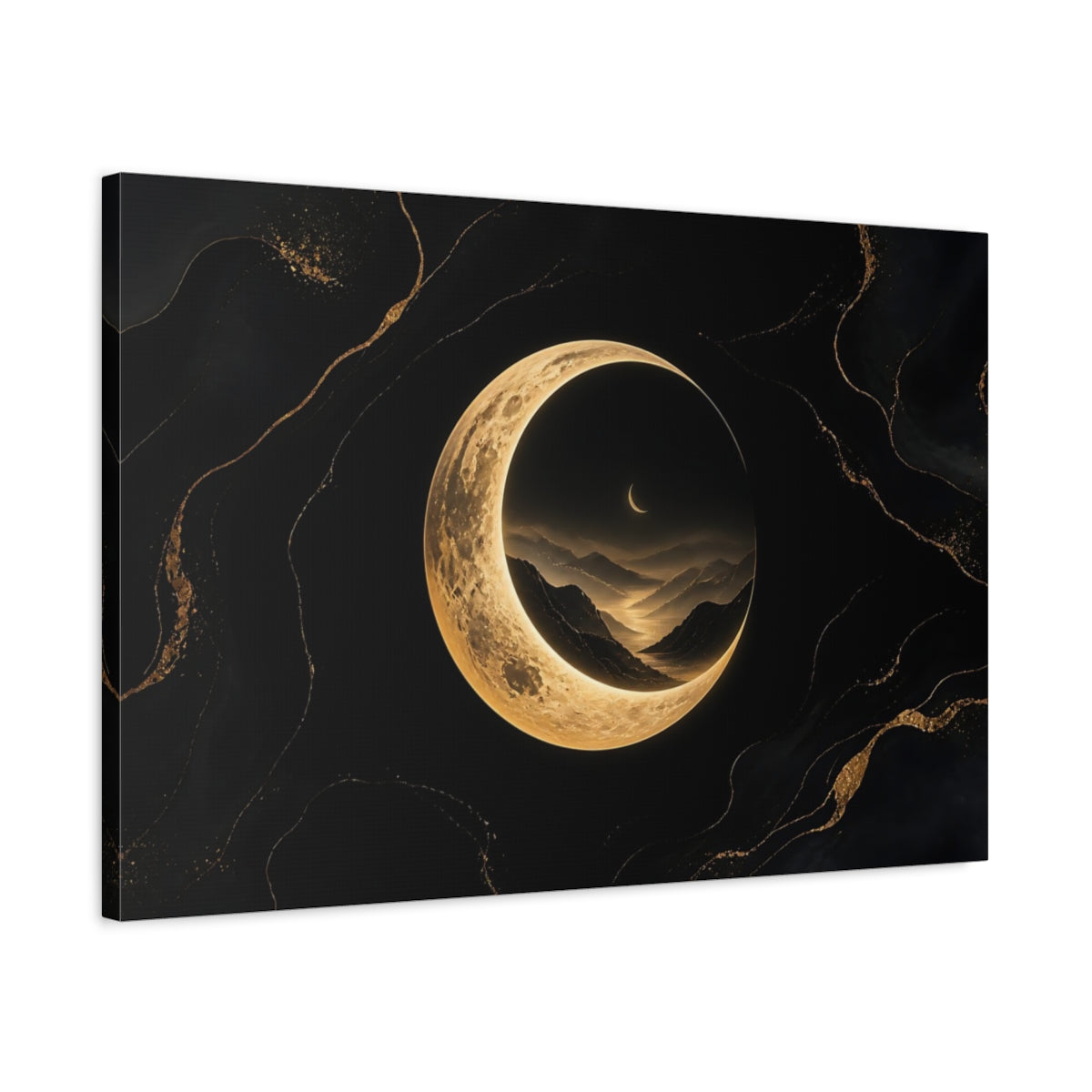Side Mockup 2. Golden Crescent Moonscape shown as canvas print