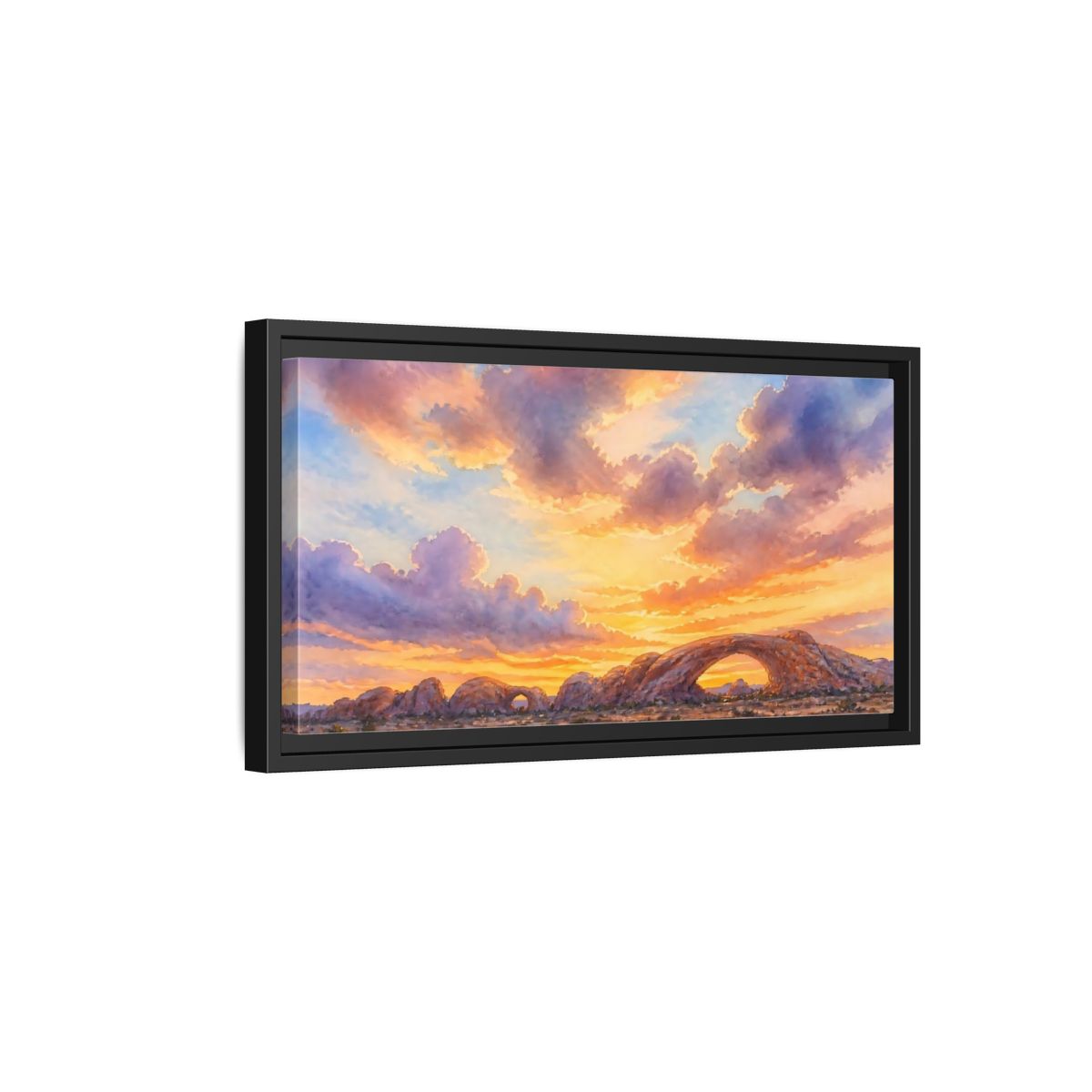 Side Mockup 8. Golden Desert Arch Sunset shown as framed canvas print