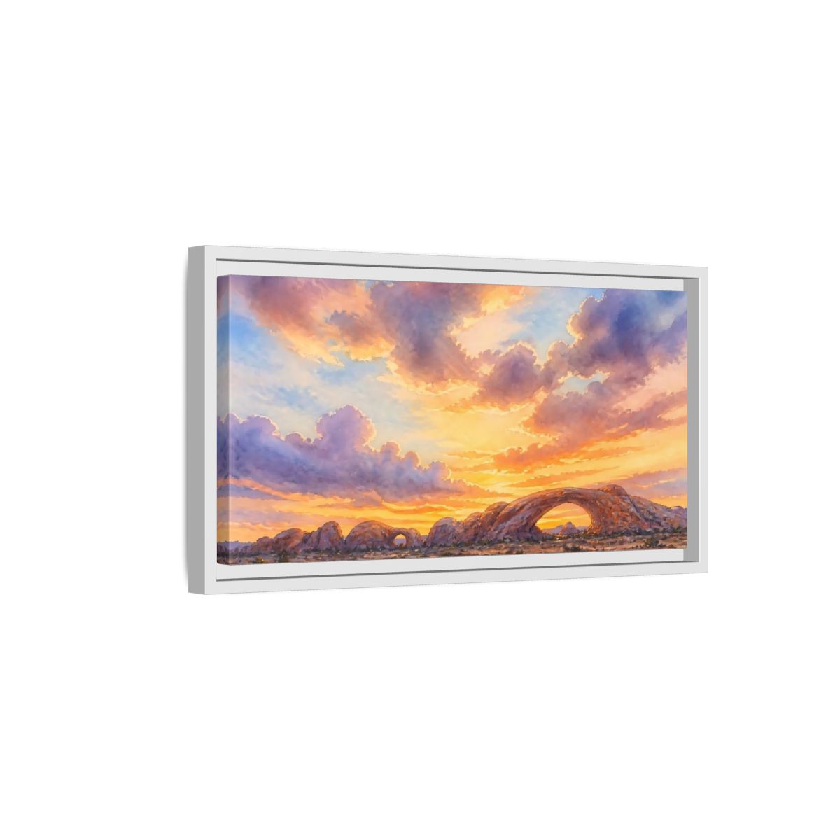 Side Mockup 6. Golden Desert Arch Sunset shown as framed canvas print