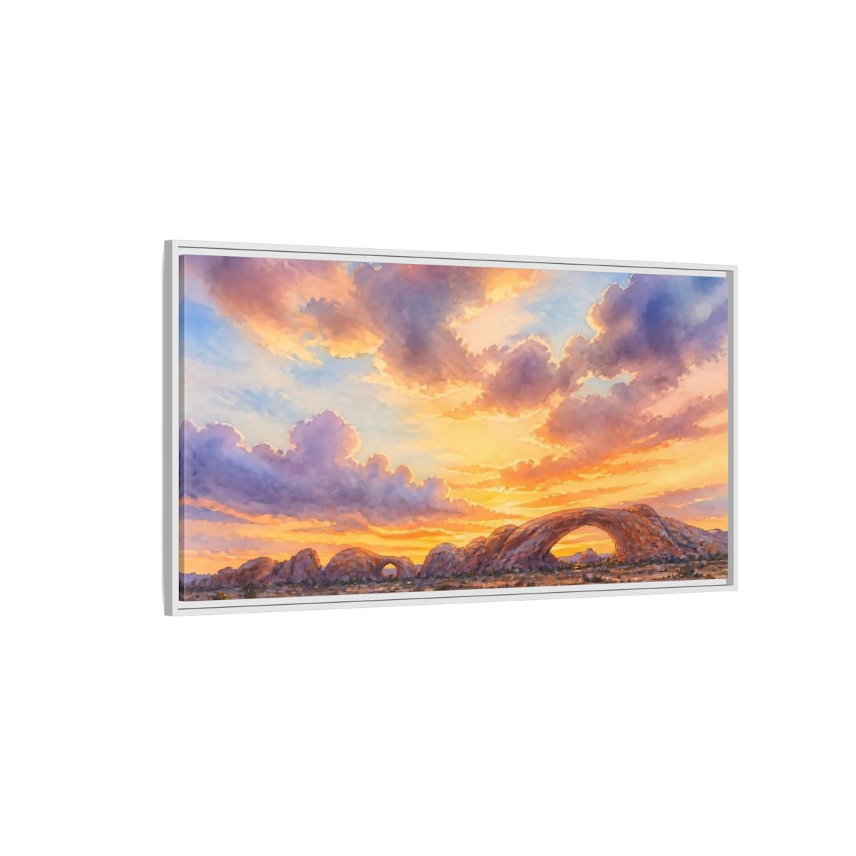 Side Mockup 3. Golden Desert Arch Sunset shown as framed canvas print