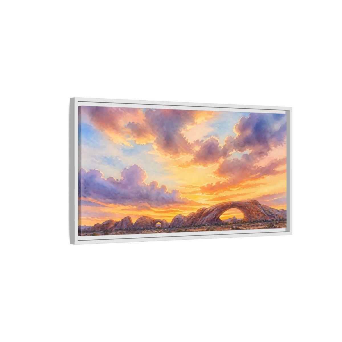 Side Mockup 1. Golden Desert Arch Sunset shown as framed canvas print