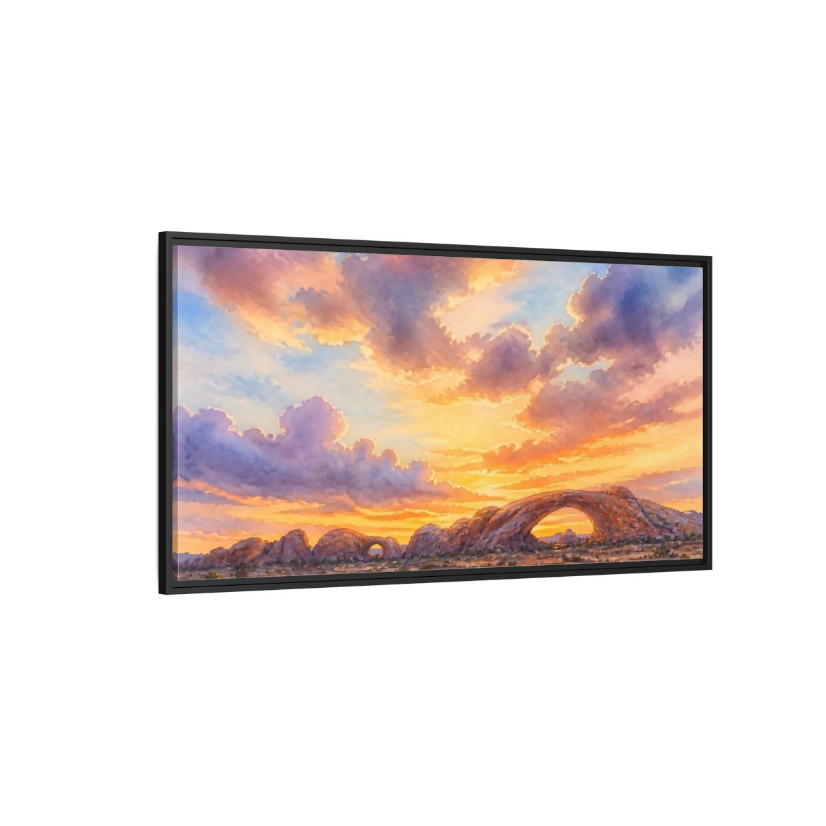 Side Mockup 5. Golden Desert Arch Sunset shown as framed canvas print