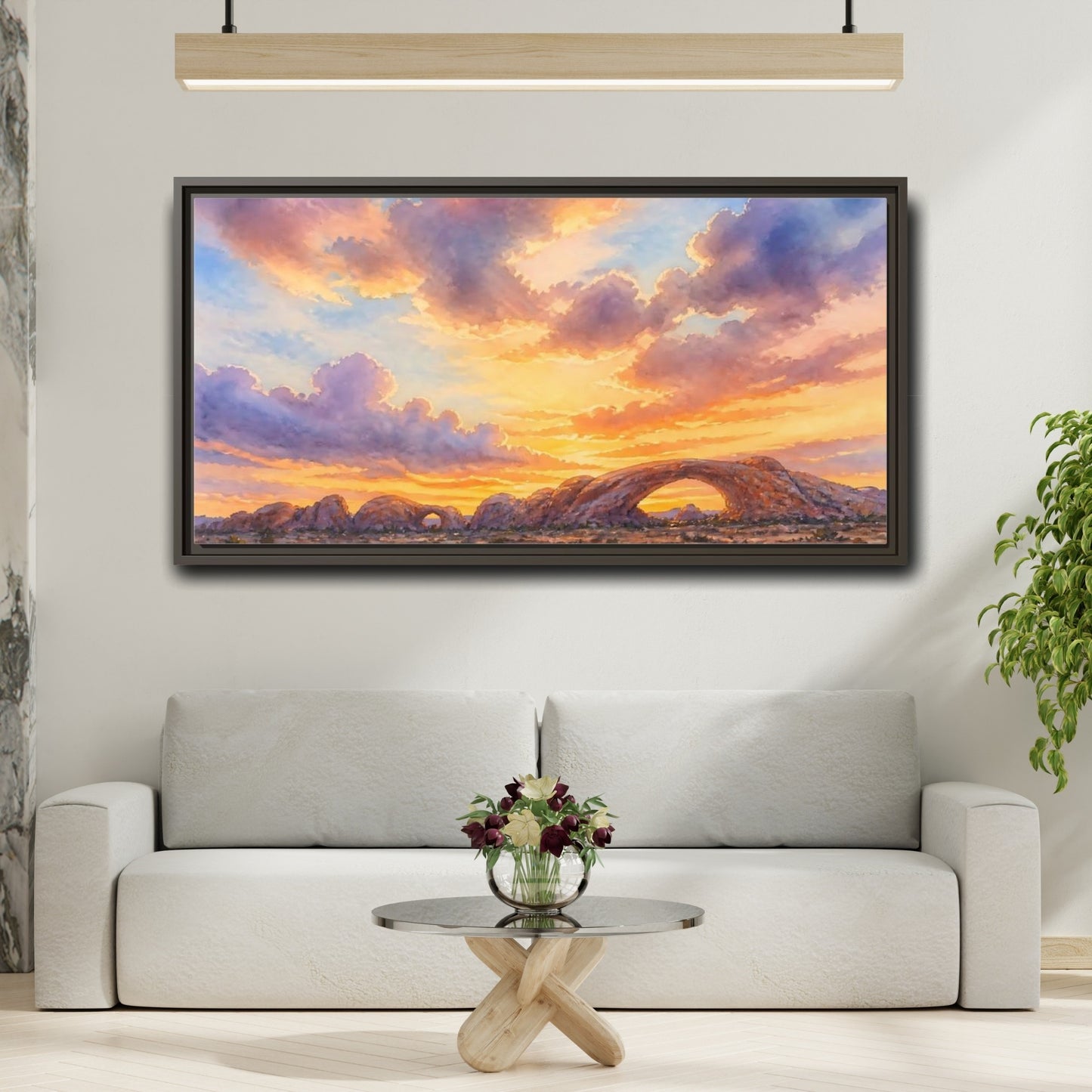 Mockup 2. Golden Desert Arch Sunset shown as framed canvas print