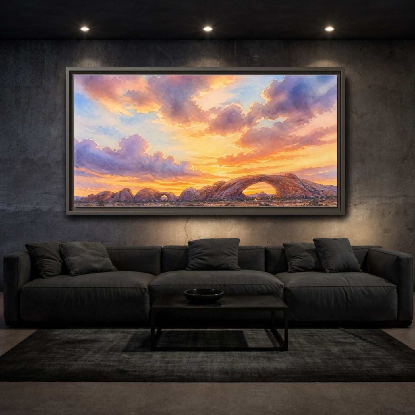 Mockup 3. Golden Desert Arch Sunset shown as framed canvas print