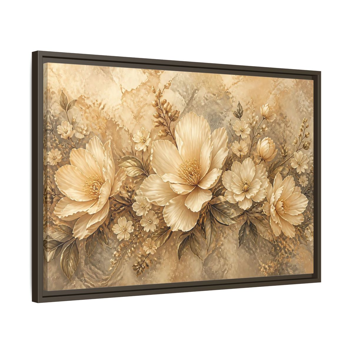 Side Mockup 11. Golden Floral Composition shown as framed canvas print