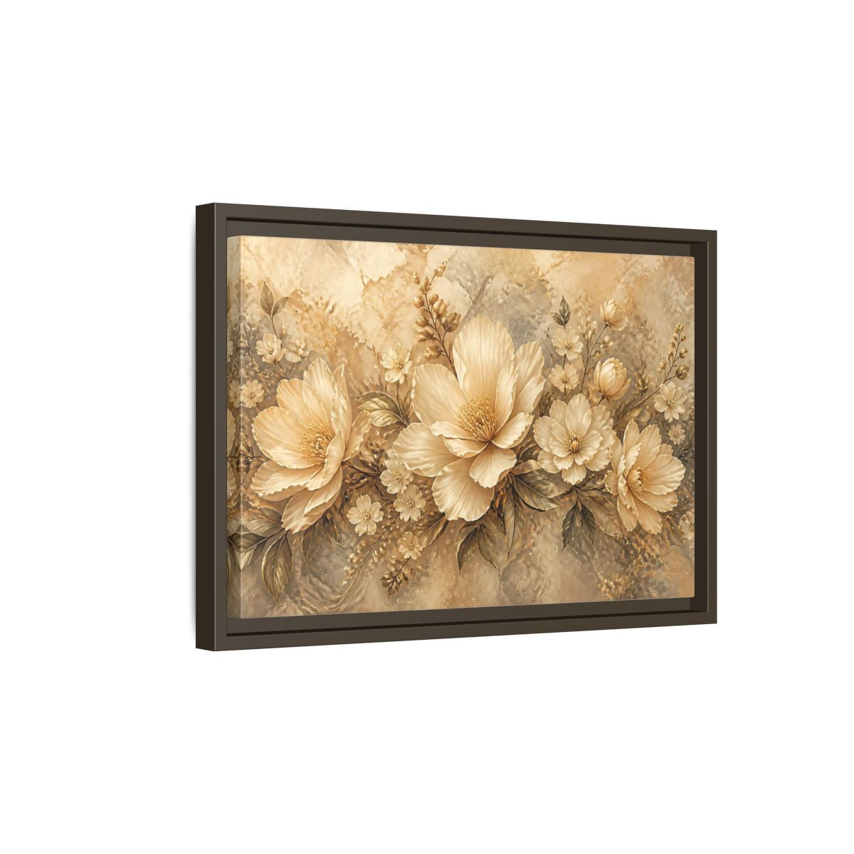 Side Mockup 5. Golden Floral Composition shown as framed canvas print