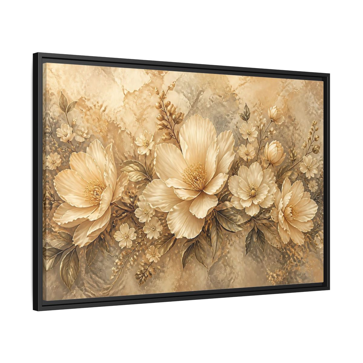 Side Mockup 13. Golden Floral Composition shown as framed canvas print