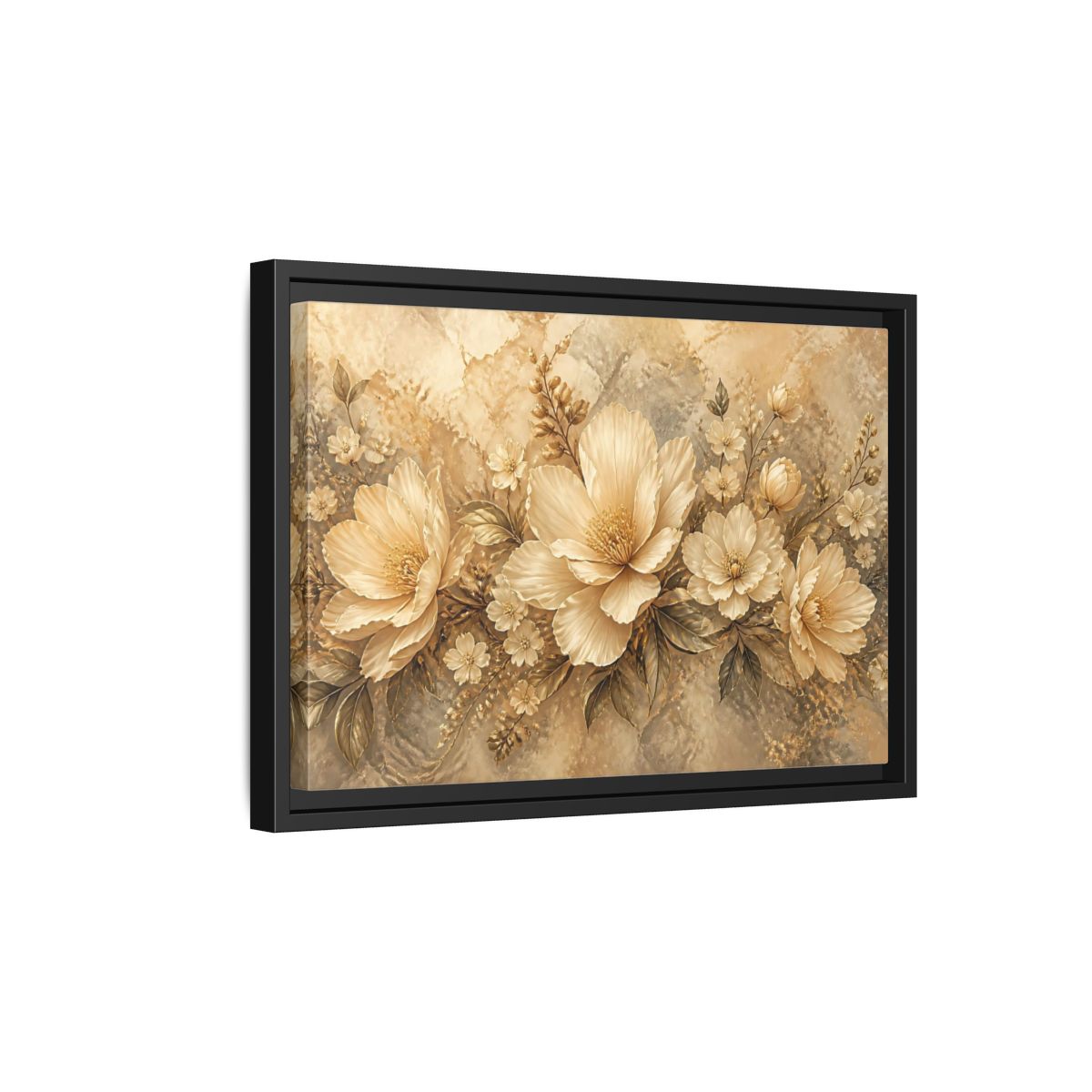Side Mockup 6. Golden Floral Composition shown as framed canvas print